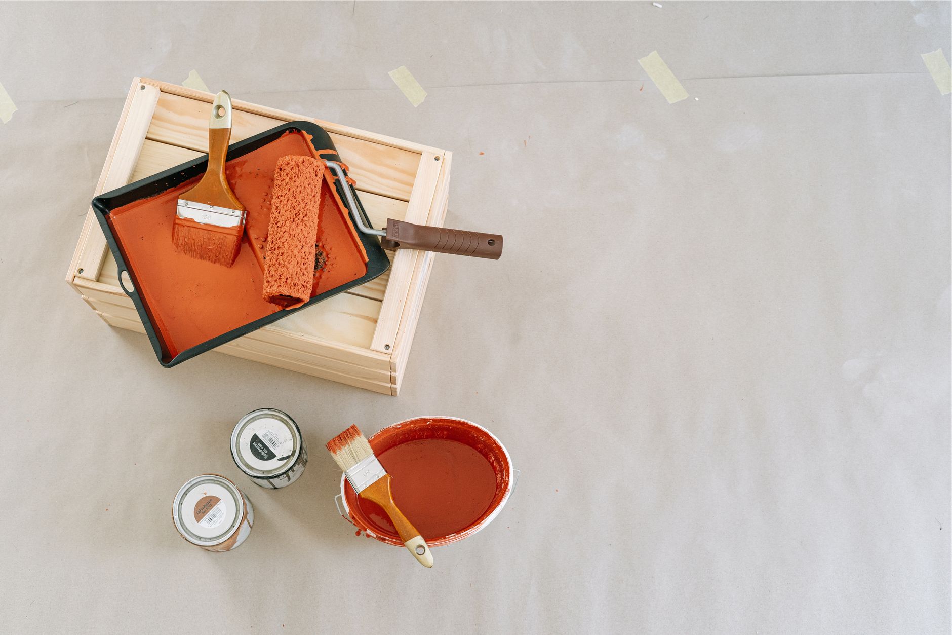 Explore this overhead view of essential painting tools and supplies perfect for home renovation projects in Temecula, CA